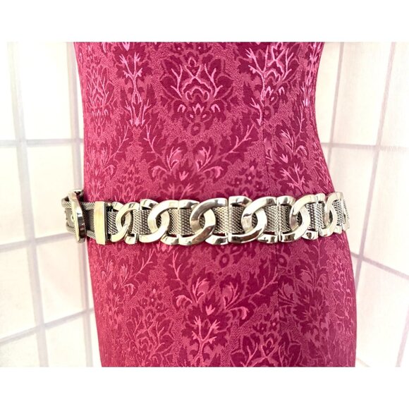 Vintage Heavy Weight Metal Mesh Chain Link Belt With Adjustable Fit Silver Tone main image 9